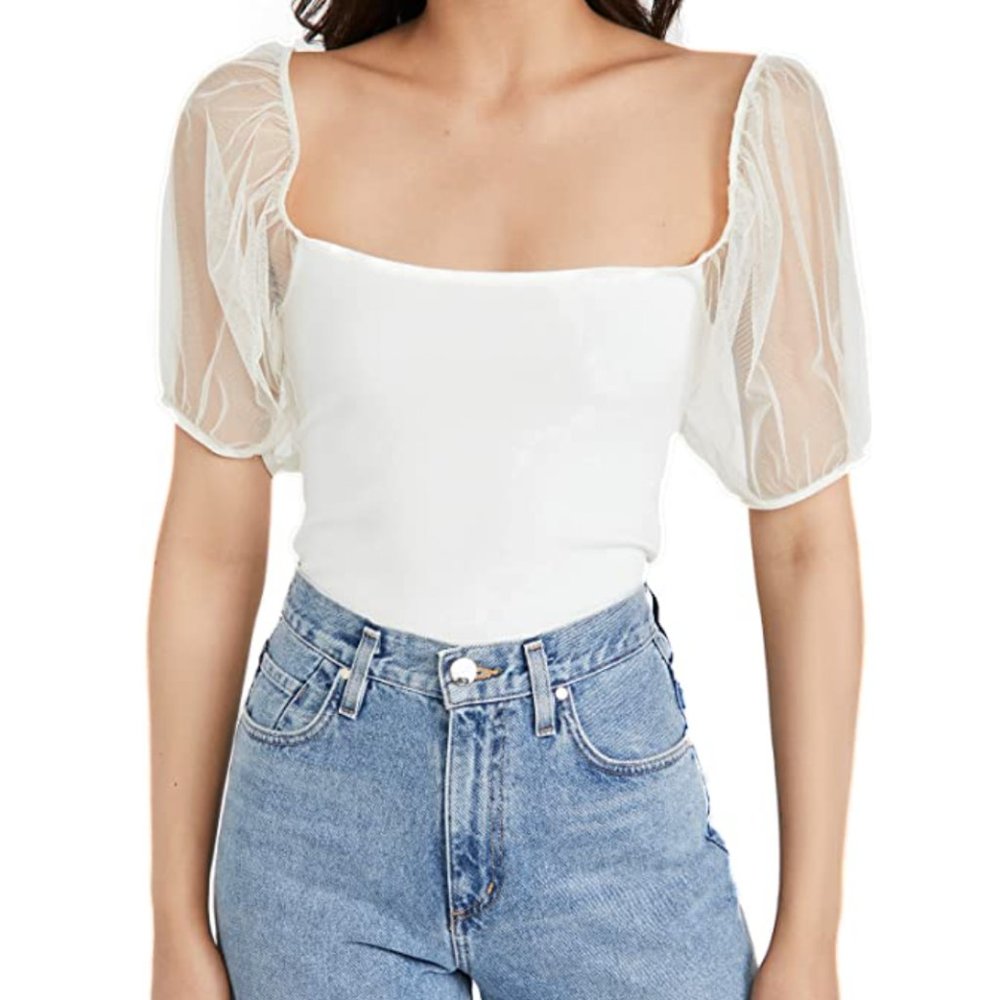 ivory free people puff sleeve top new with tag